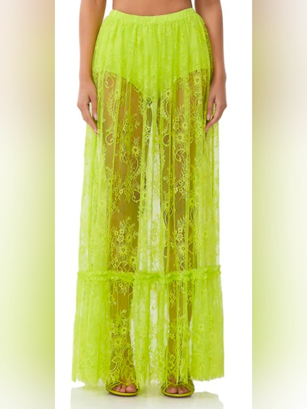 AFRM Neon Lime Sheer Lace Maxi Skirt